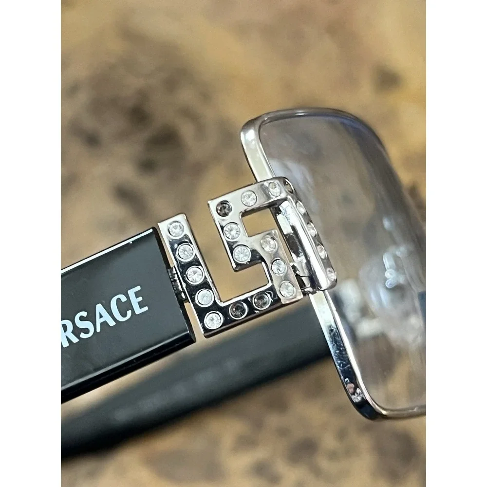 Versace MOD 1028-B 1000 Square Black Silver Eyeglasses Crystals Frame 55-16-135